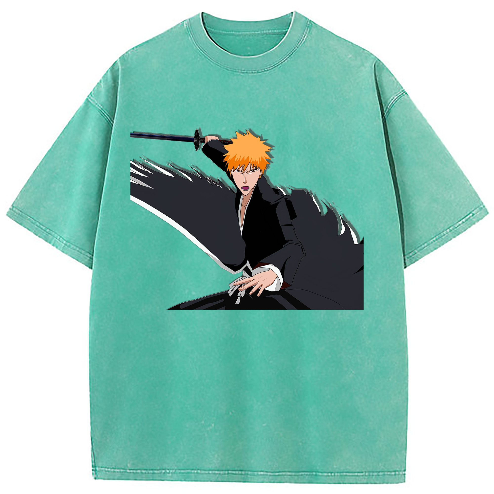 （画像用） ブリーチ 黒崎一護（くろさき いちご）BLEACH Kurosaki Ichigo 綿100% ヴィンテージ風 半袖Tシャツ（フロントプリント）